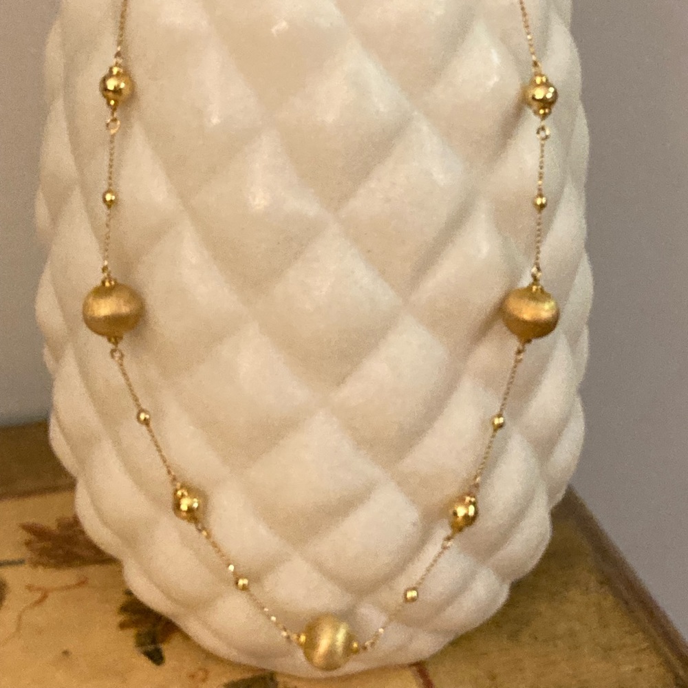 Satin Brushed & Polished Ball & Bead 14k Gold Clad 32” Necklace